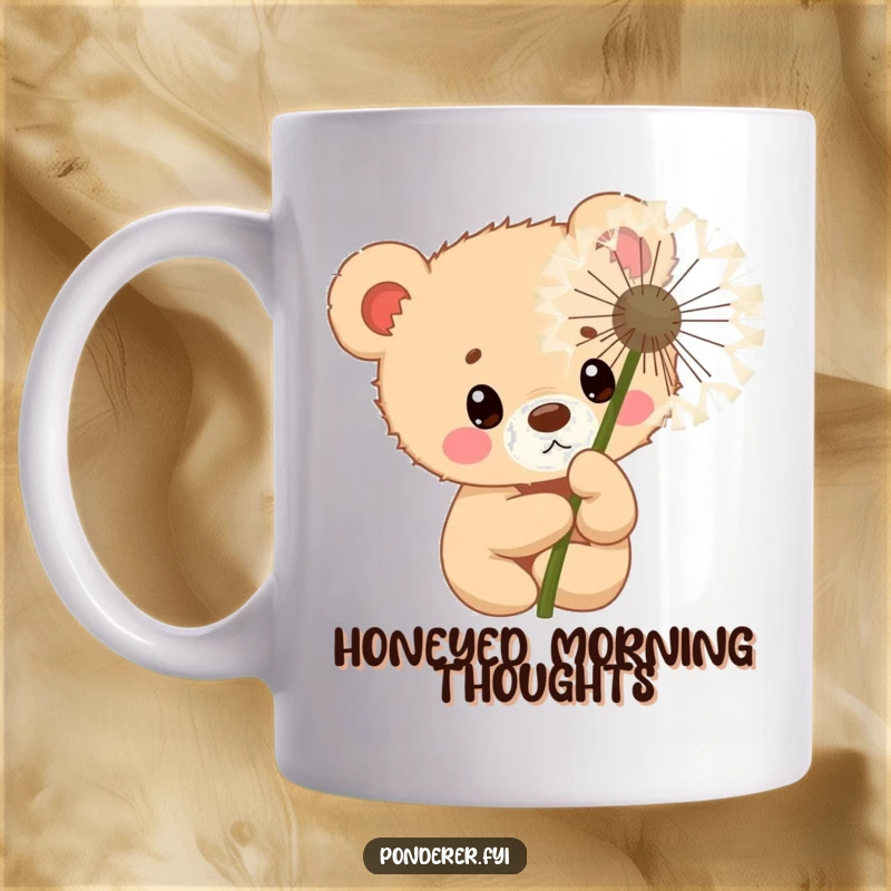 Funny curious bear cub police officer peeking from behind a large dandelion, with a playful smile.