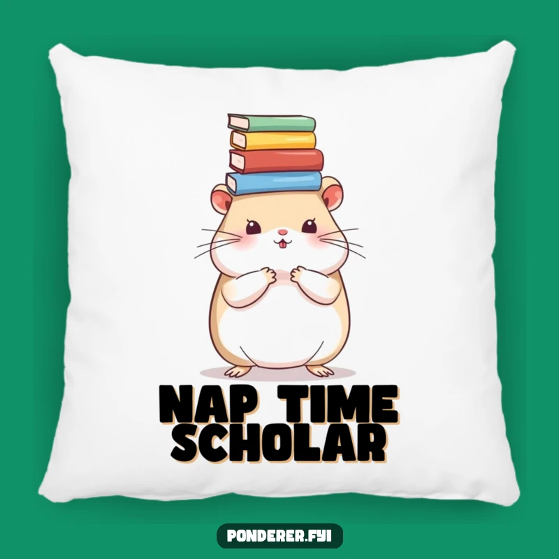 Funny Hamster Book Lover Pillow: Cozy Scholar Rodent Cushion Gift
