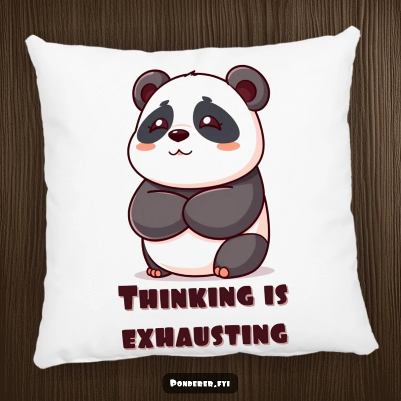 Funny panda bear pillow, playful bear with crossed arms deep in thought, soft and humorous decor, great gift.
