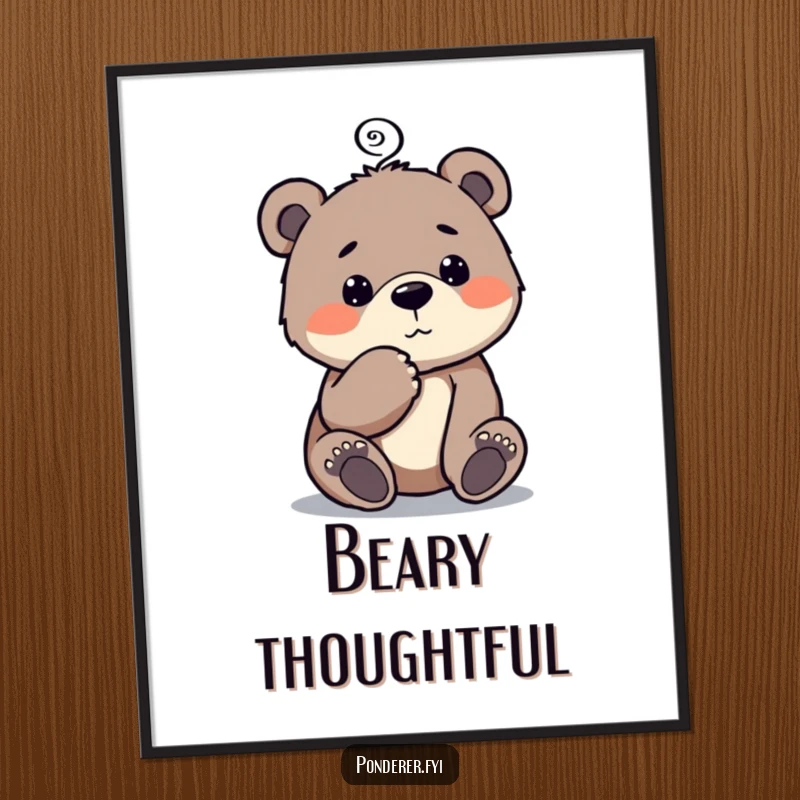 Funny Bear Cub Digital Art: High-quality artwork of a curious bear cub tapping its chin with a thought spiral.