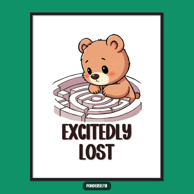 Funny Bear Cub Labyrinth Digital Art: Exciting Path, Humorous Print Gift