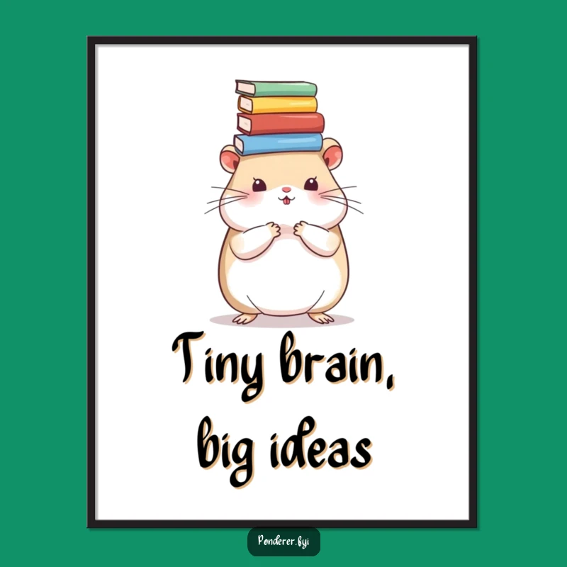 Funny Hamster Book Lover Digital Print: Adorable Scholar Rodent Art Gift