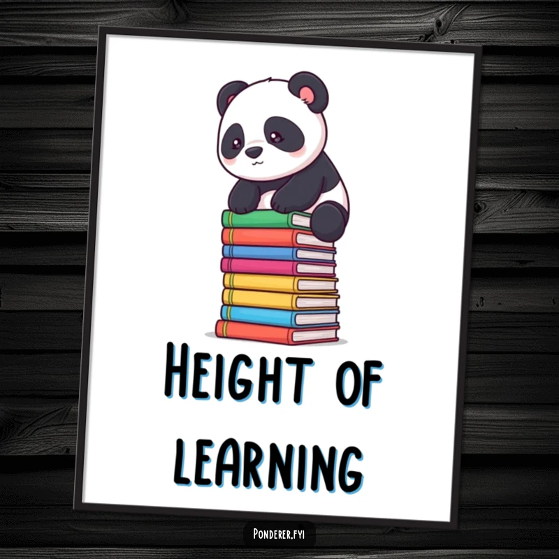 Funny panda scholar digital art print: a determined panda balancing on books, humorous decor.