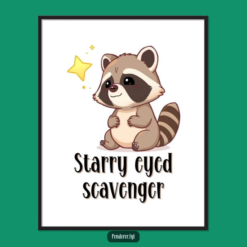 Funny Dreamy Raccoon Digital Print: Star Gazing Cop Art