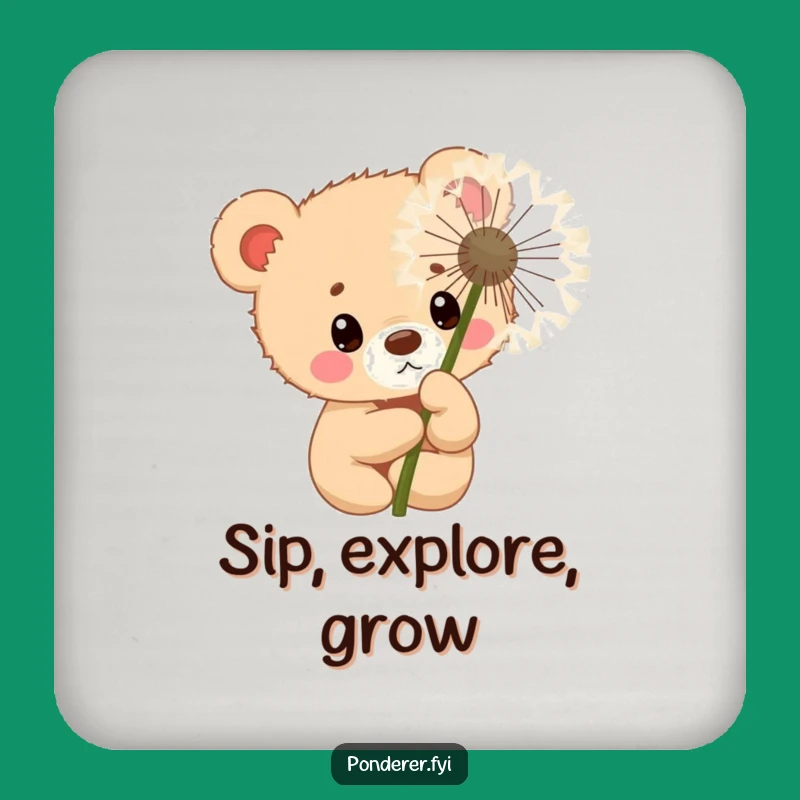 Funny Curious Bear Cub Coaster: Dandelion Peek Protector