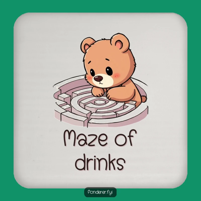 Funny Bear Cub Labyrinth Coasters: Table Navigation, Humorous Gift Set