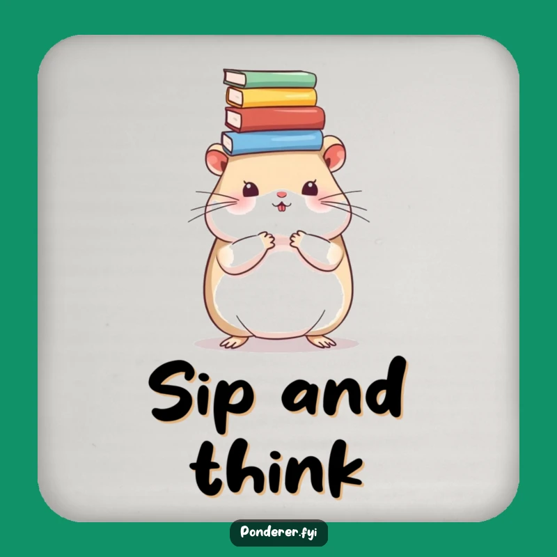 Funny Hamster Bookworm Coaster: Adorable Scholar Rodent Drink Protector Gift