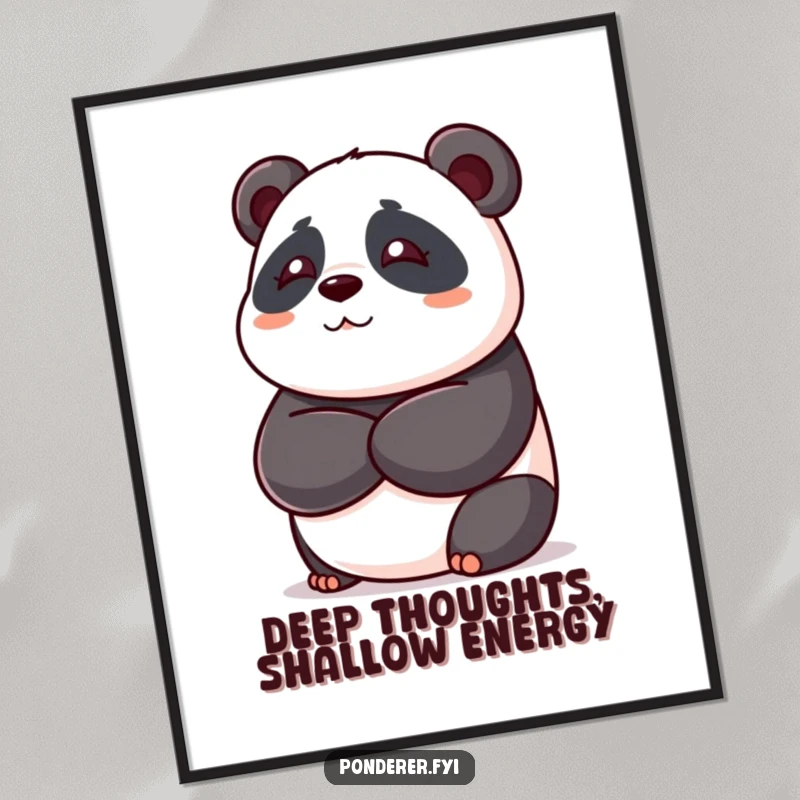 Funny panda bear poster, playful bear with crossed arms deep in thought, humorous wall art, ideal for gifting.