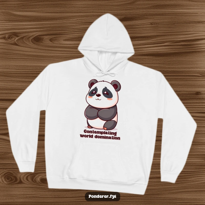 Funny panda bear hoodie, playful bear with crossed arms deep in thought, cozy and humorous apparel, perfect gift.