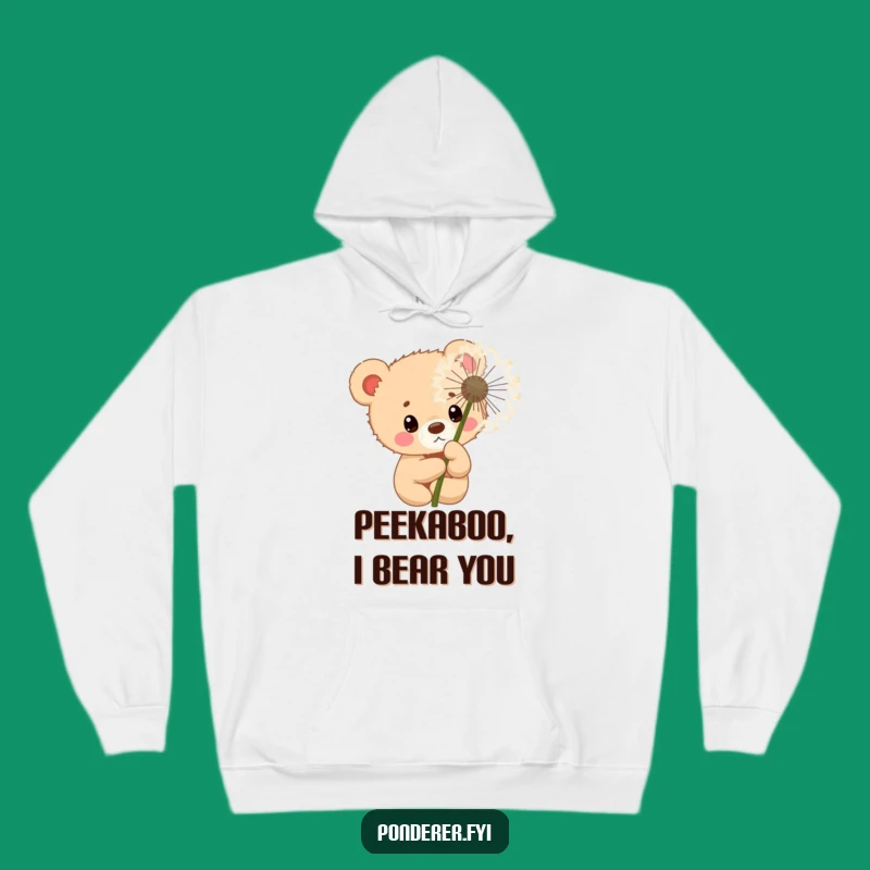 Funny Curious Bear Cub Hoodie: Cozy Dandelion Peek Gift
