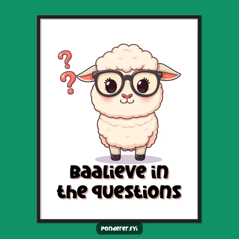 Funny Free Printable Wall Art: Curious Sheep With Question Mark Downloadable Poster