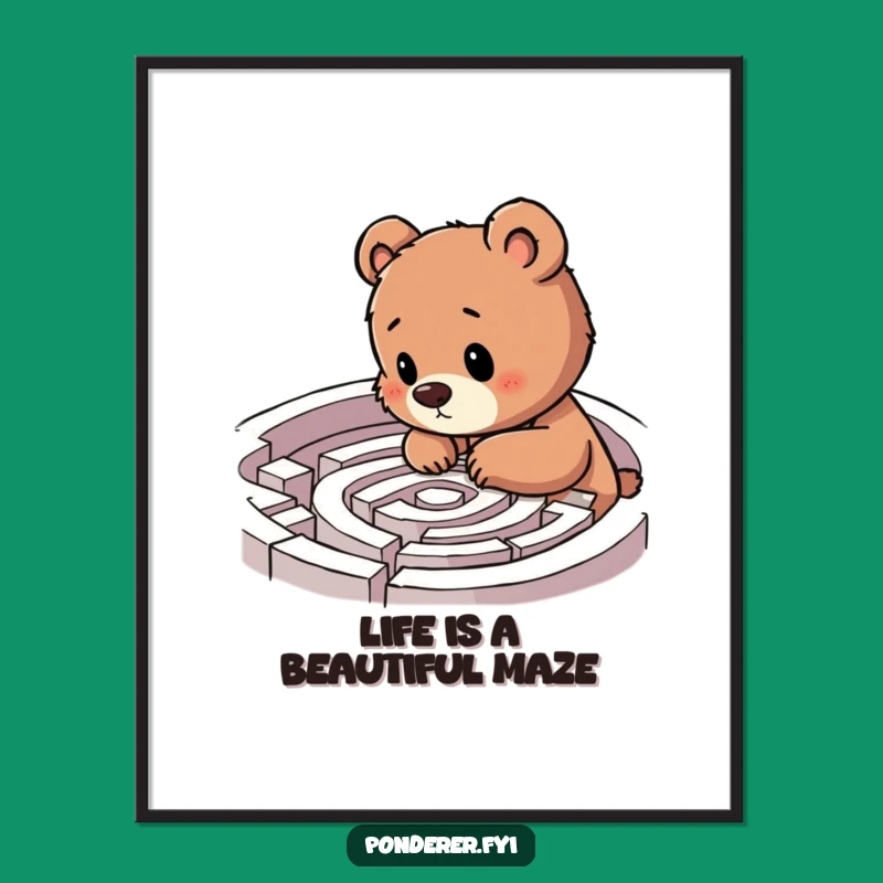 Free Printable Bear Cub Wall Art: Funny Labyrinth Explorer Downloadable Decor