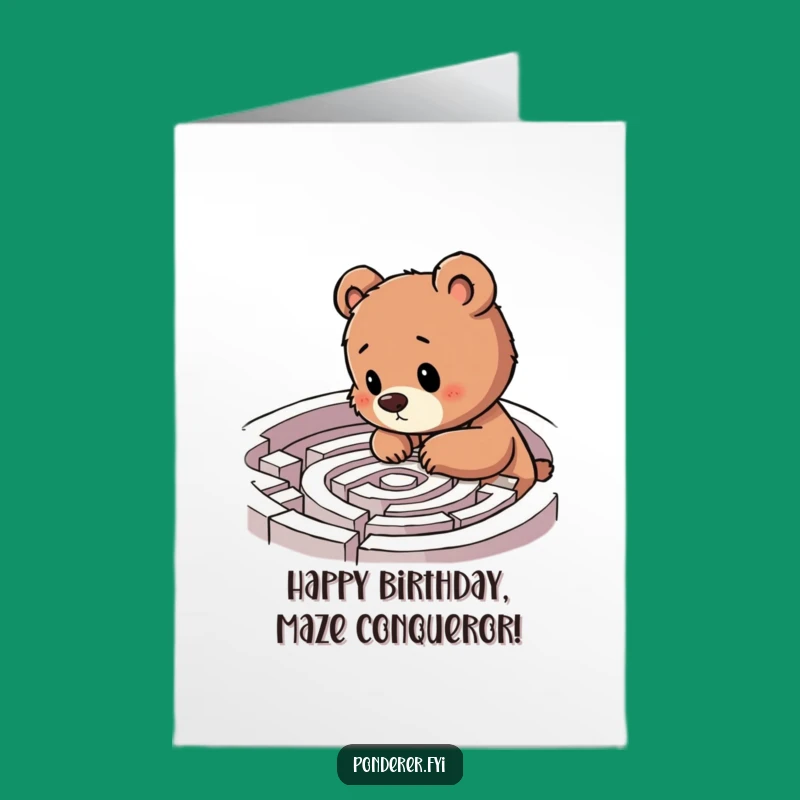 Free Printable Bear Cub Birthday Card: Funny Labyrinth Explorer Downloadable Gift