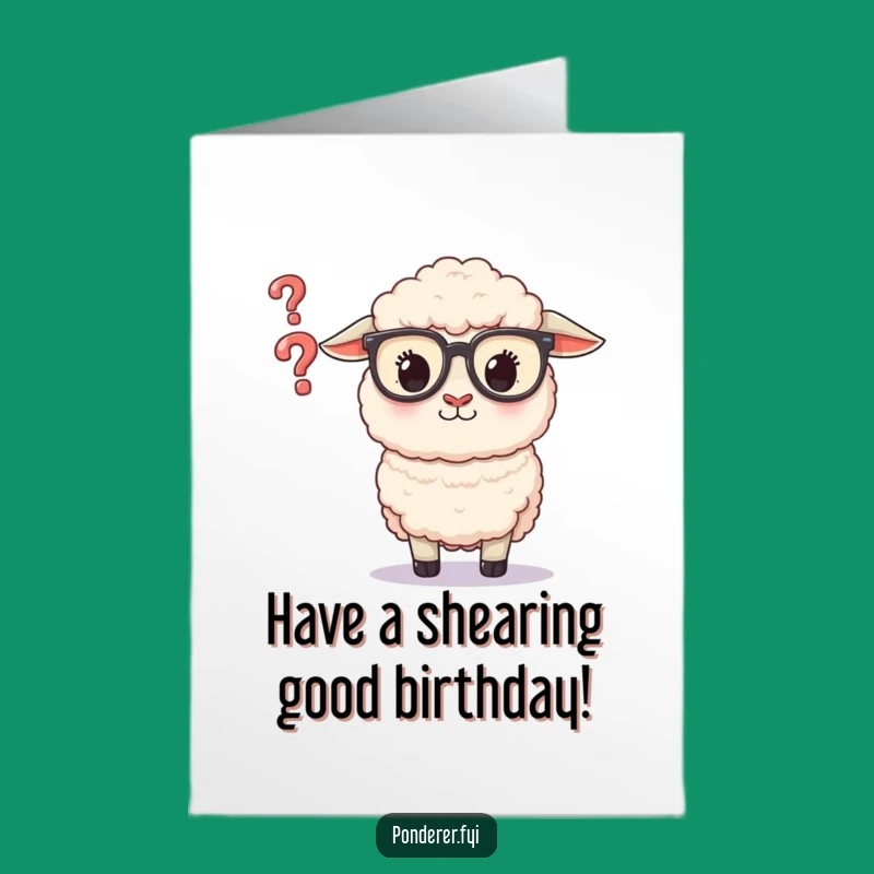 Free Printable Birthday Card: Curious Sheep With Question Mark Funny Downloadable Gift