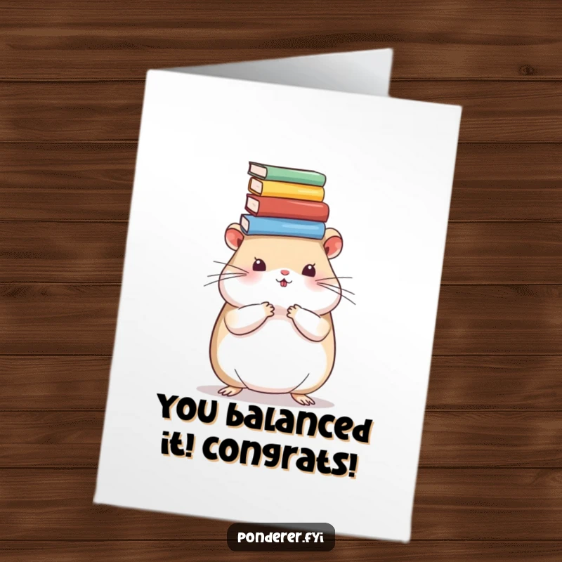 Funny Free Printable Congratulations Card showcasing an intelligent hamster with a stack of books, perfect for celebrating big wins.