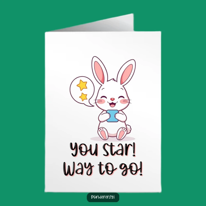Free Printable Congrats Card: Happy Rabbit Stars Funny Speech Bubble Downloadable Gift