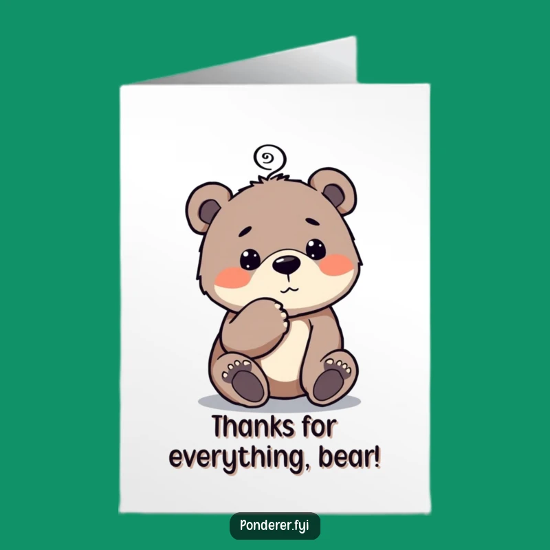 Free Printable Thank You Card: Thinking Bear Cub Spiral Funny Downloadable Gift