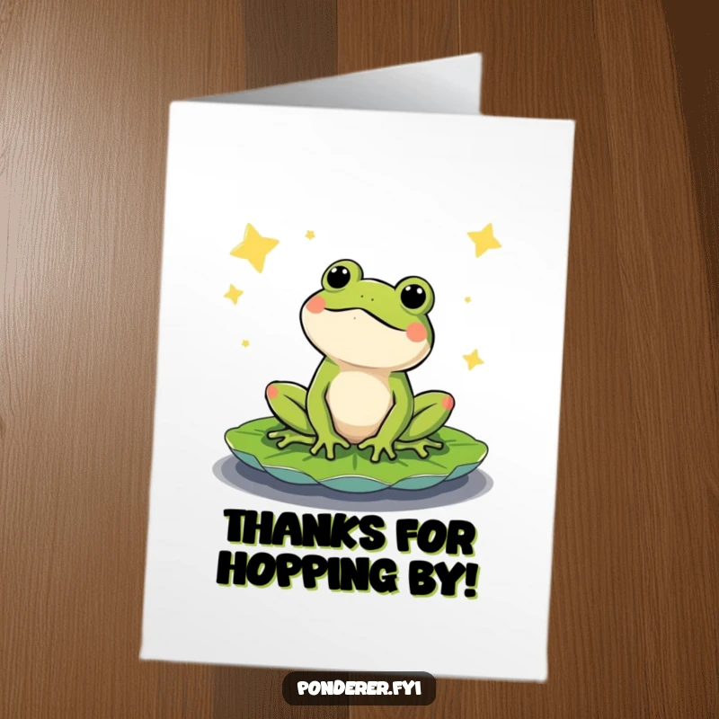 Funny Free Printable Thank You Card: Content frog on lily pad, stargazing, conveying heartfelt thanks, a unique downloadable gift.