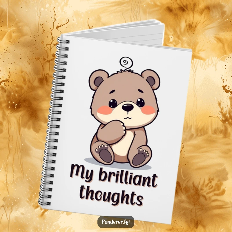 Funny Bear Cub Notebook: Lined pages featuring a curious bear cub tapping its chin with a thought spiral.