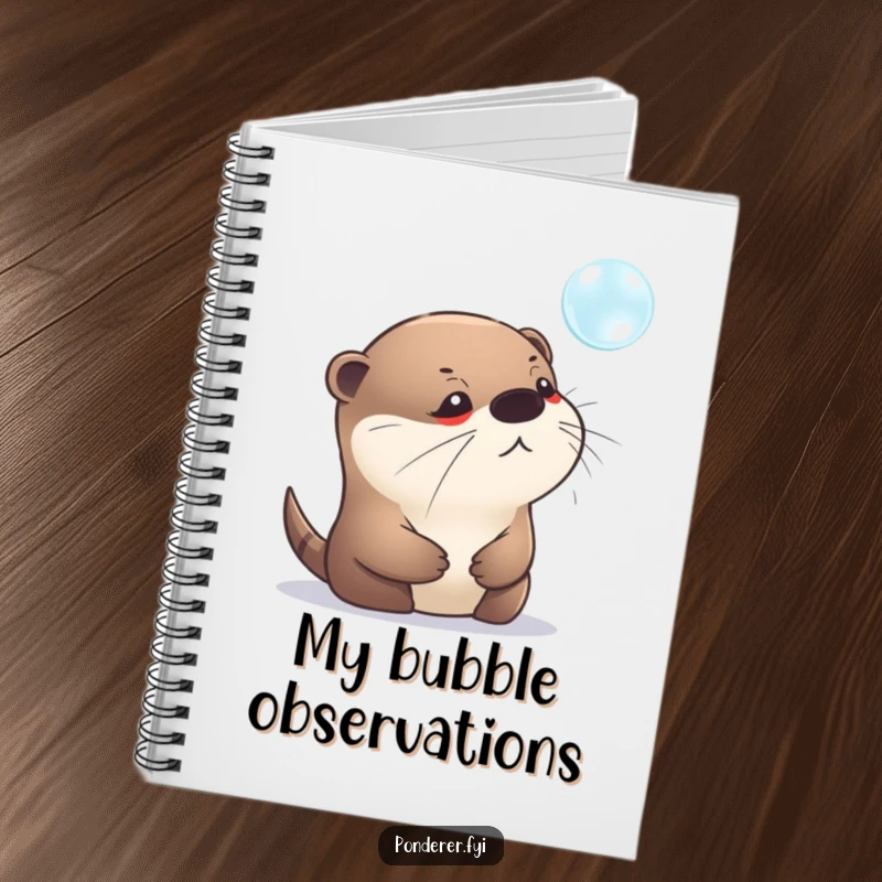 Funny notebook cover with a pensive otter staring intently at a shimmering bubble. Ideal for jotting down thoughtful notes.