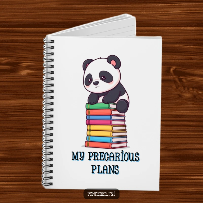 Funny panda scholar notebook: a determined panda balances on books on the cover.