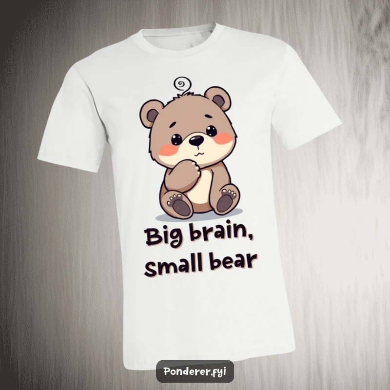 Funny Bear Cub T-Shirt: Features a curious bear cub tapping its chin, with a thought spiral above.