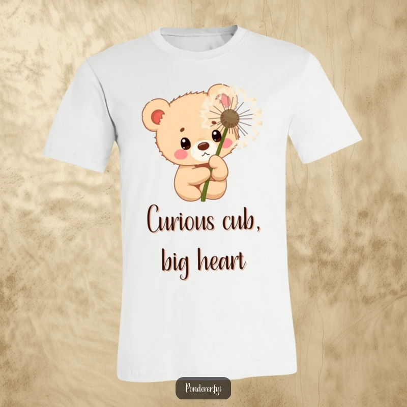 Funny curious bear cub police officer peeking from behind a giant dandelion, with a sweet, inquisitive look.