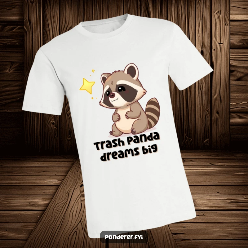 Funny dreamy raccoon police officer t-shirt, looking up at a glowing star with a hopeful smile.