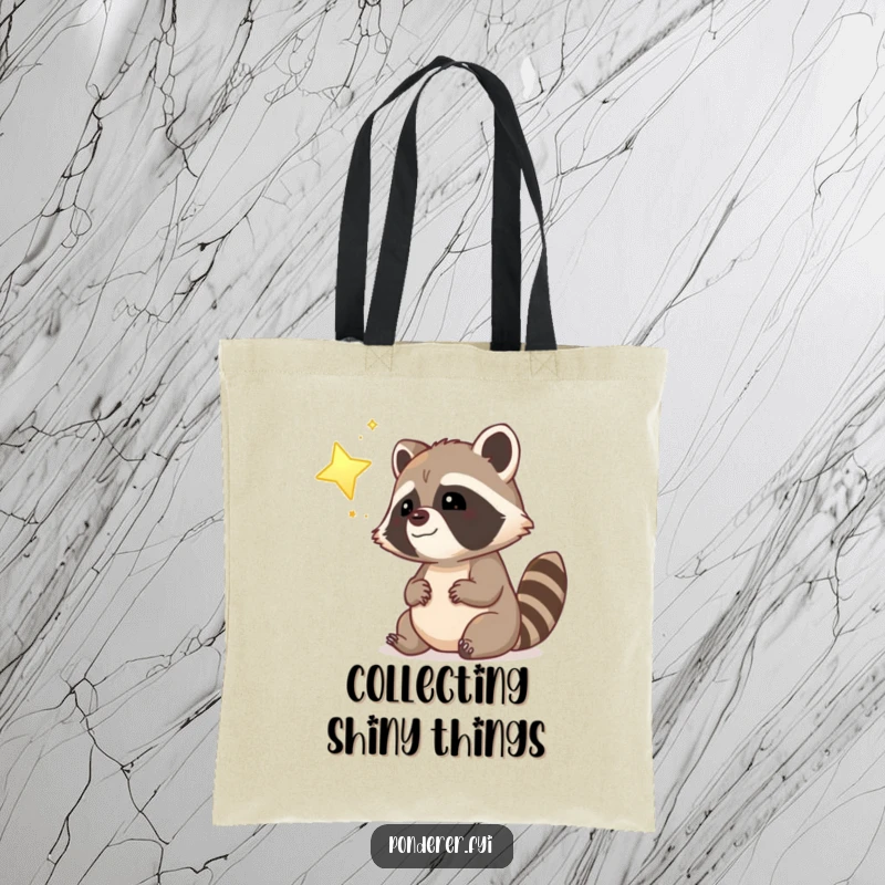 Funny dreamy raccoon police officer tote bag, looking up at a glowing star, stylish and humorous.